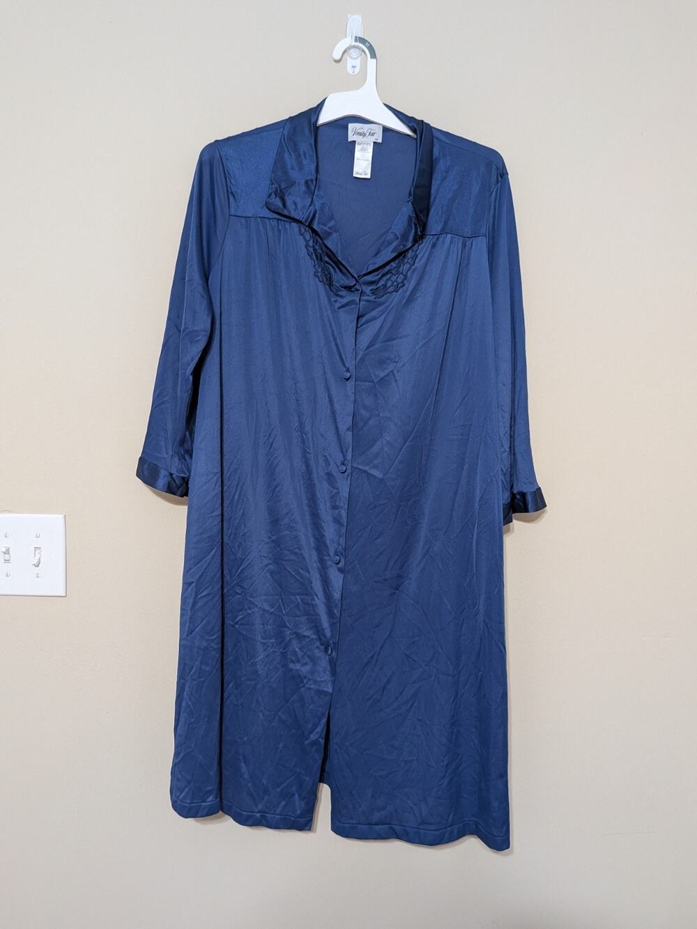 Vintage Vanity Fair Navy Blue Coloratura Robe SZ 1X Nylon Long Sleeve